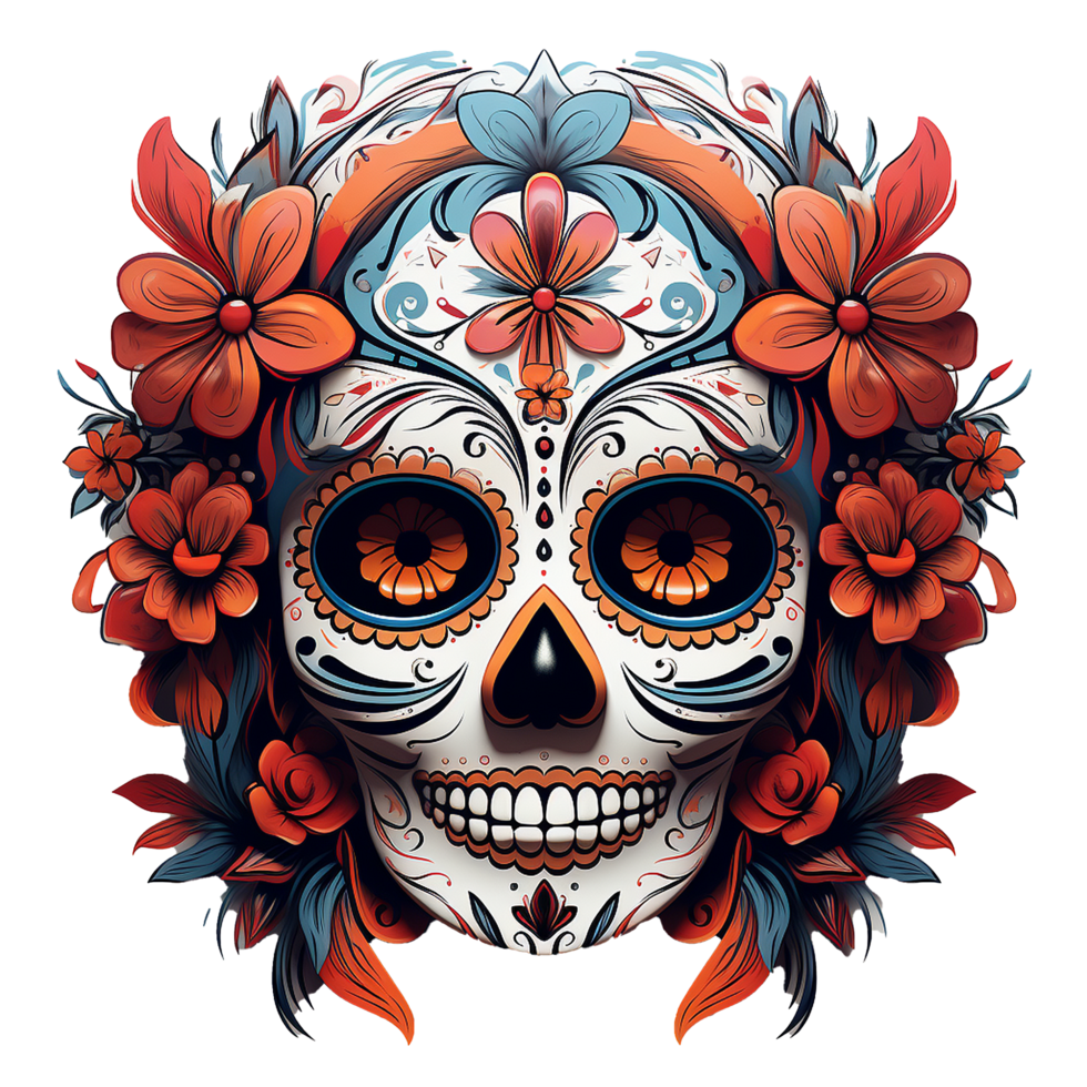 AI generated La calavera catrina face shot png isolated on transparent background