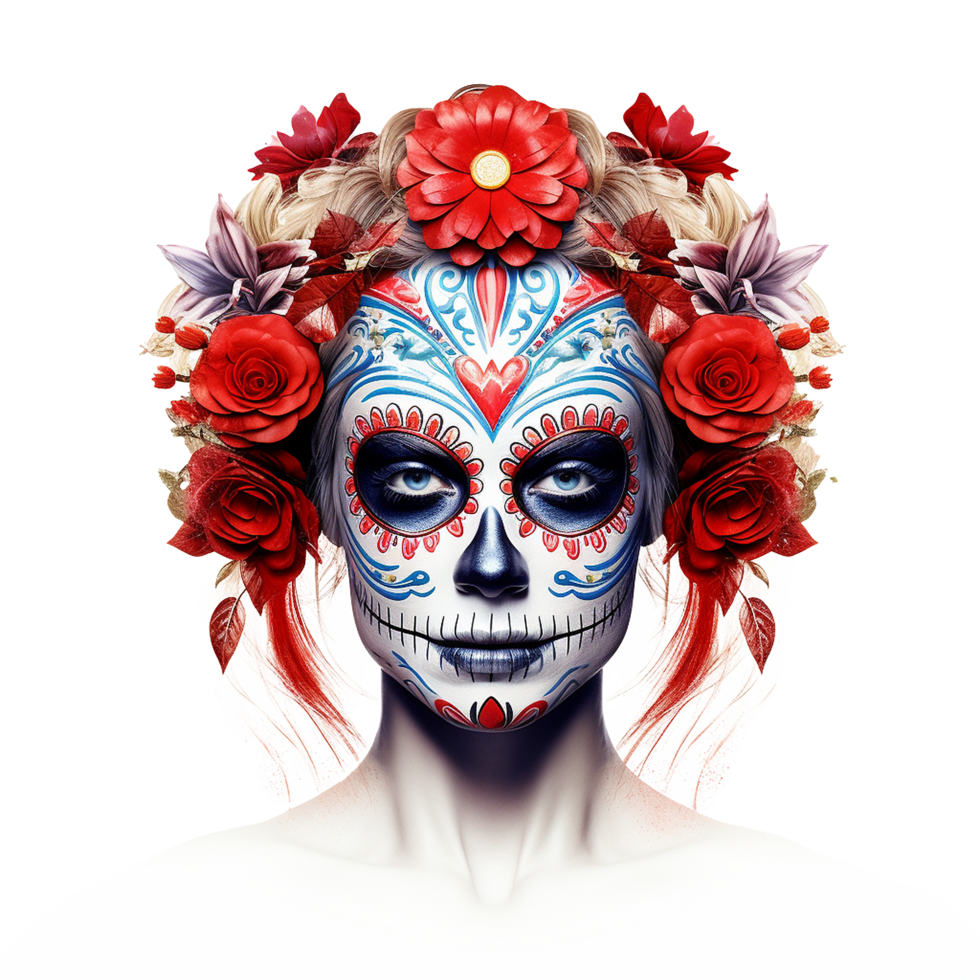 AI generated La calavera catrina face shot png isolated on transparent background