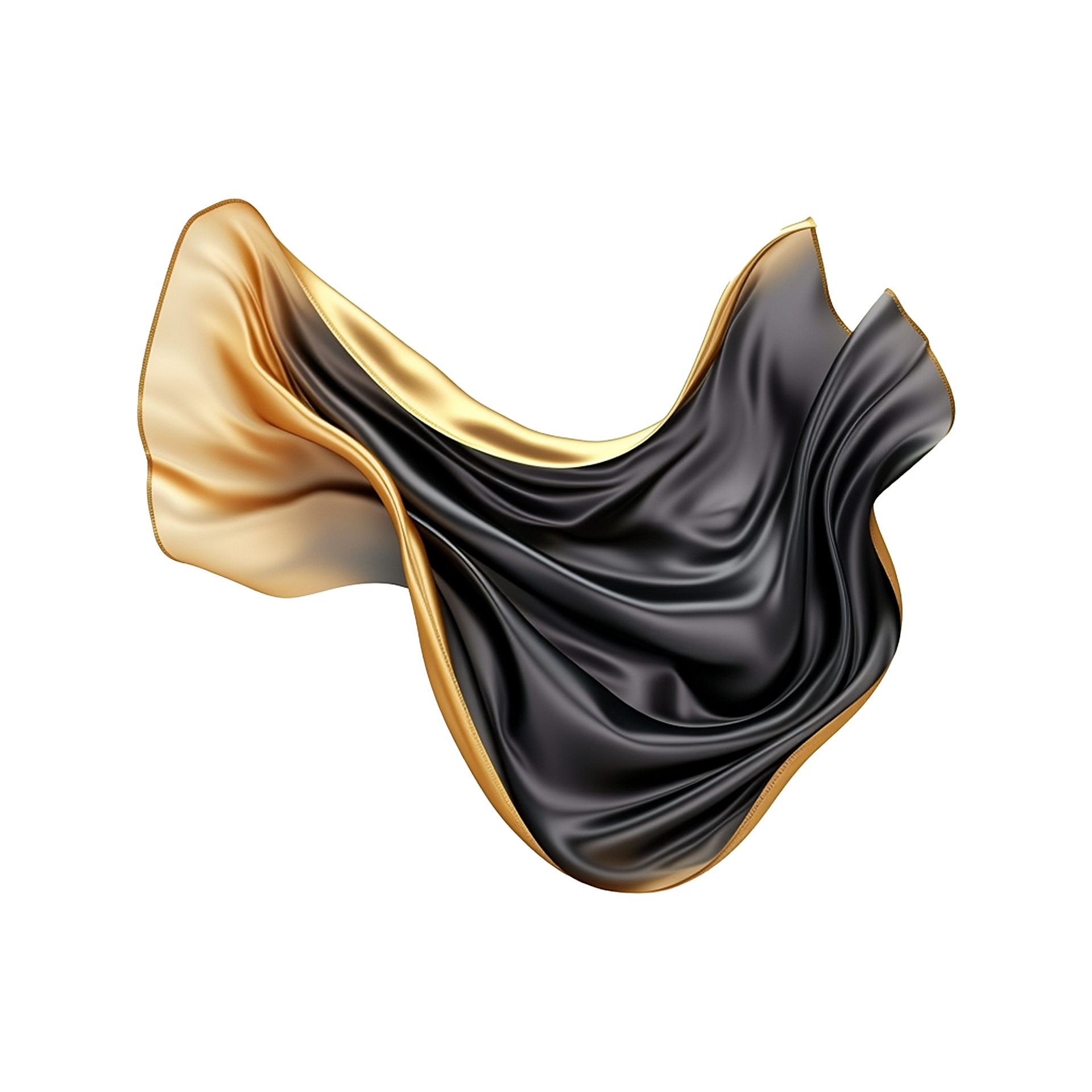 AI generated Black and golden silk flying isolated on transparent