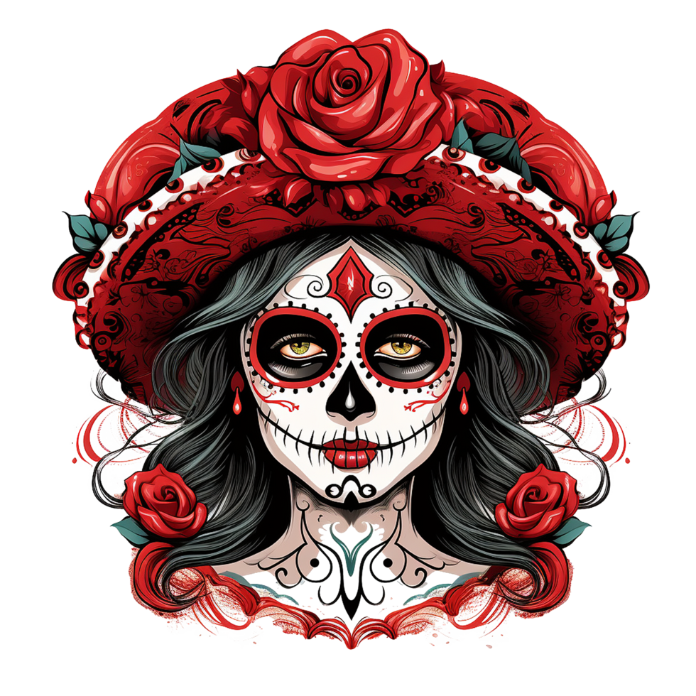 AI generated La calavera catrina face shot png isolated on transparent background