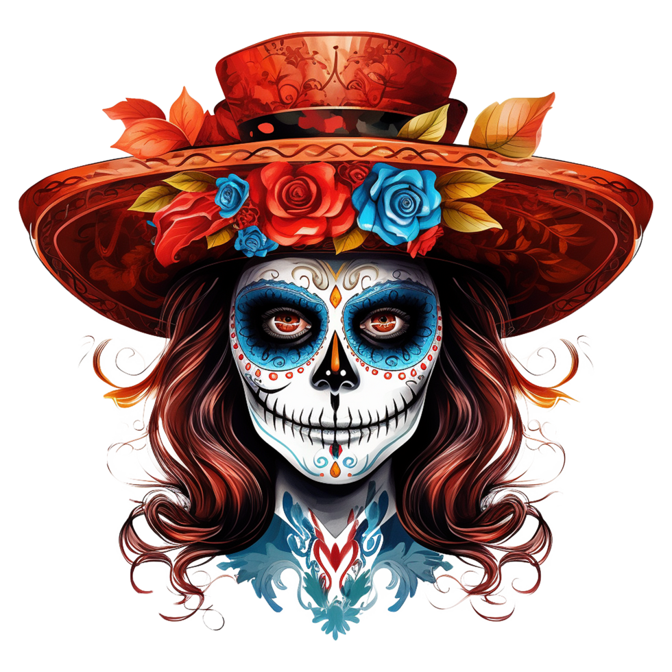 AI generated La calavera catrina face shot png isolated on transparent background