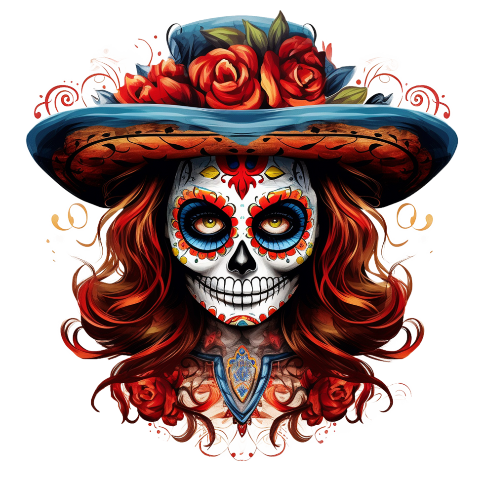 AI generated La calavera catrina face shot png isolated on transparent background