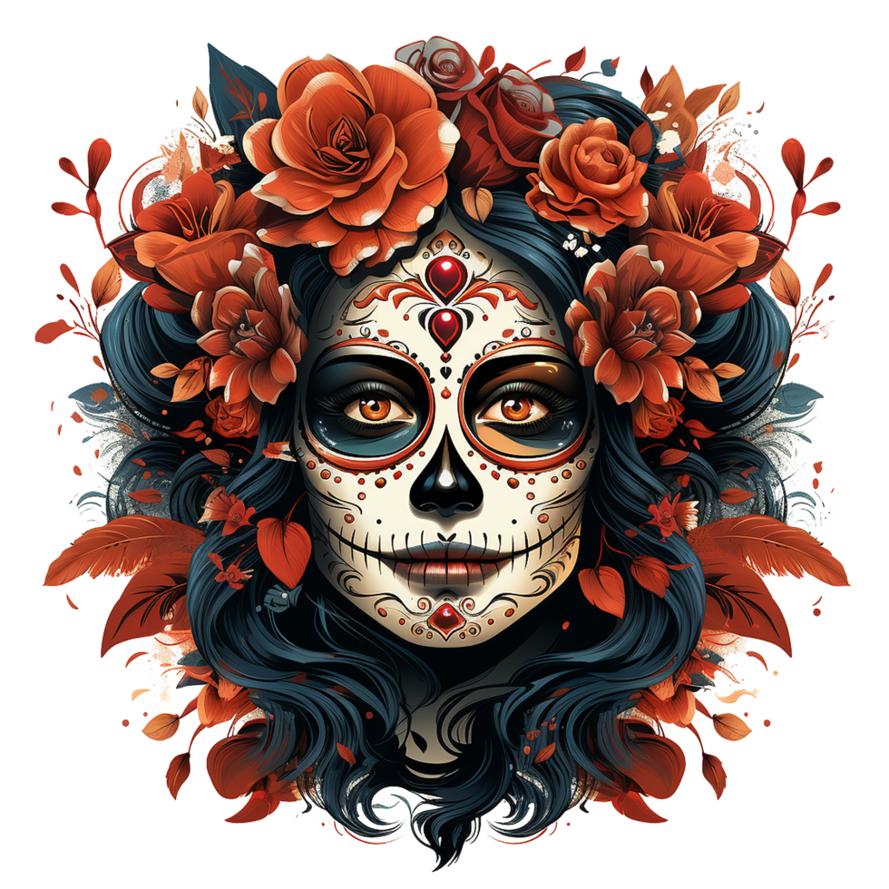 AI generated La calavera catrina face shot png isolated on transparent background