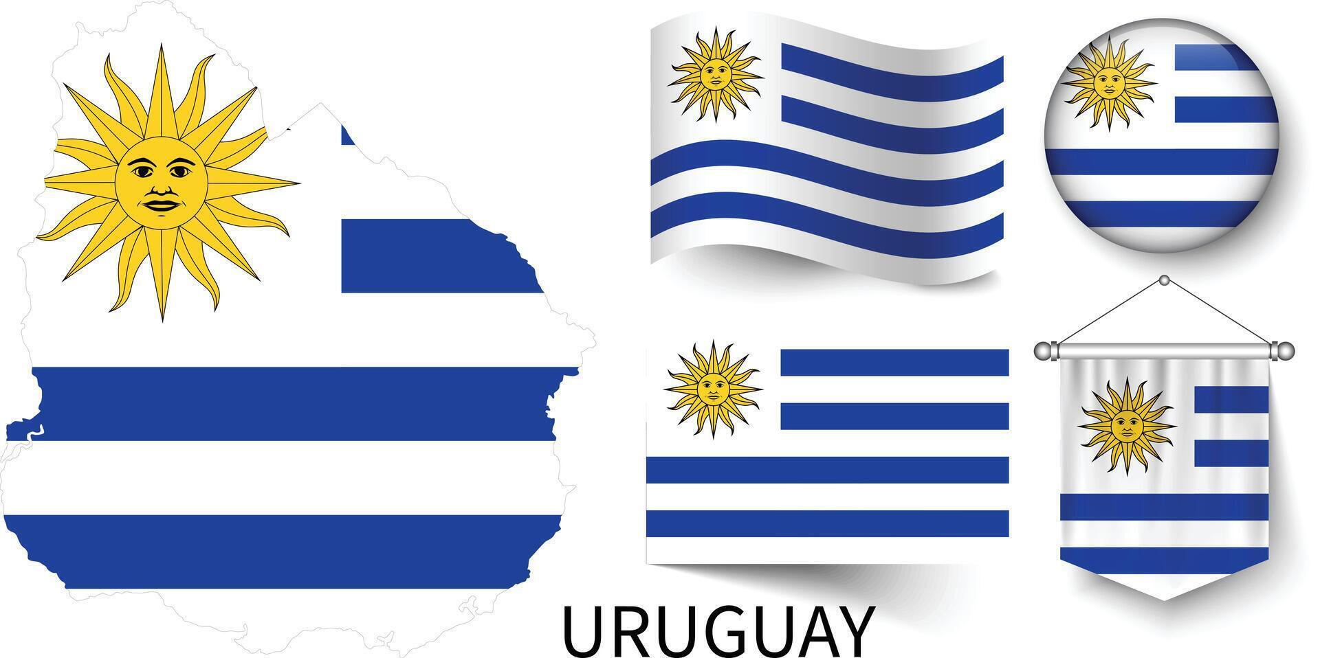 el varios patrones de el Uruguay nacional banderas y el mapa de uruguayo fronteras vector