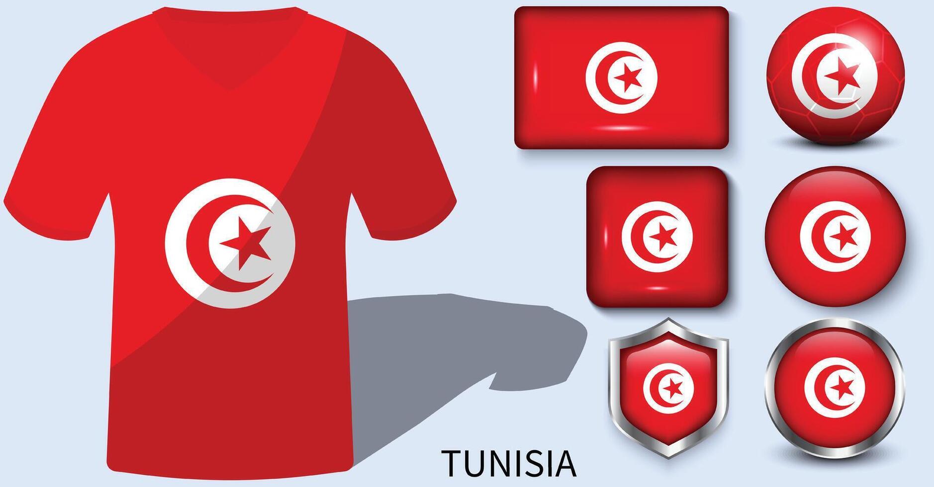 Tunisia Flag Collection, Football jerseys of Tunisia vector