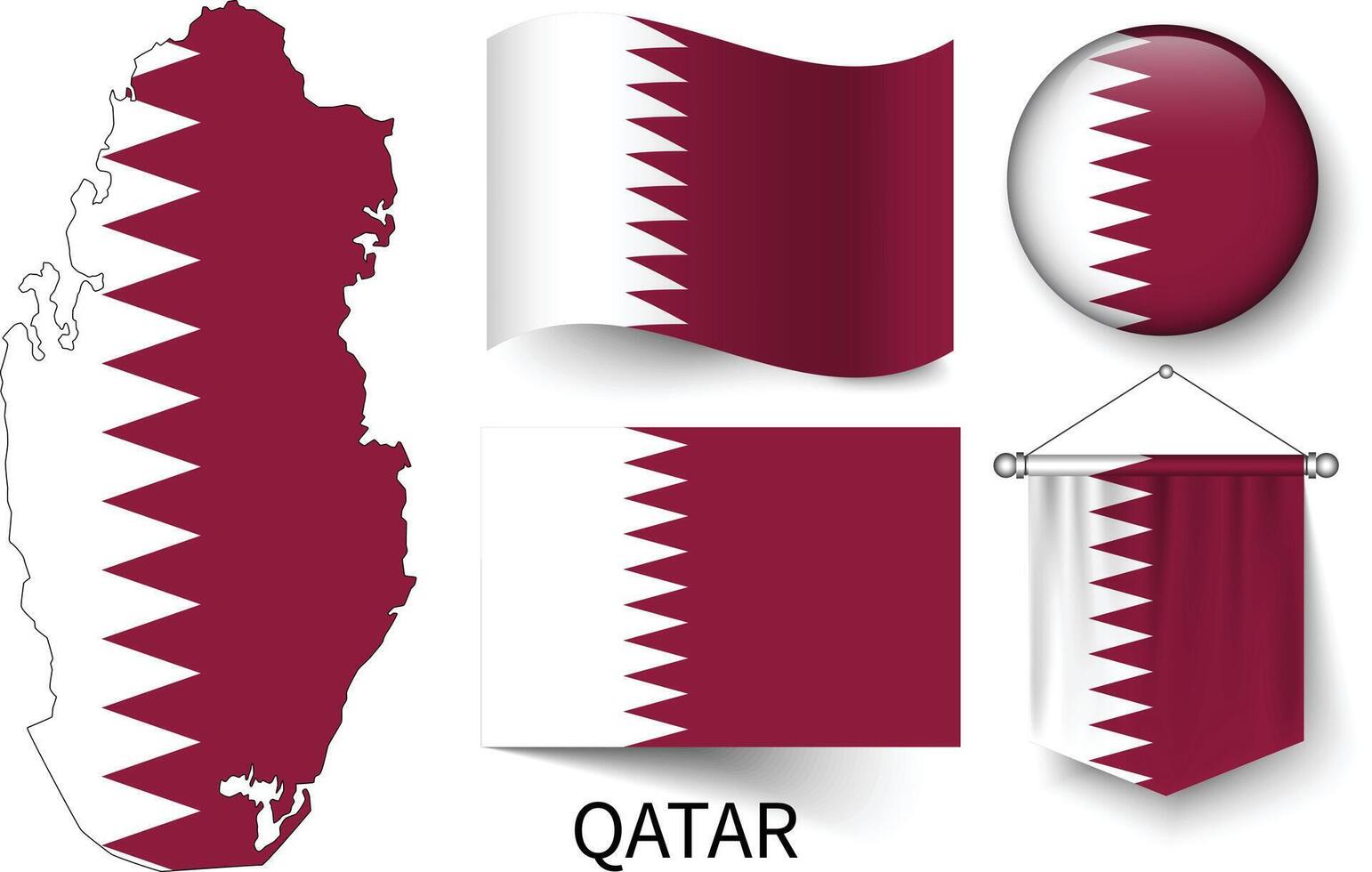 el varios patrones de el Katar nacional banderas y el mapa de qatar fronteras vector