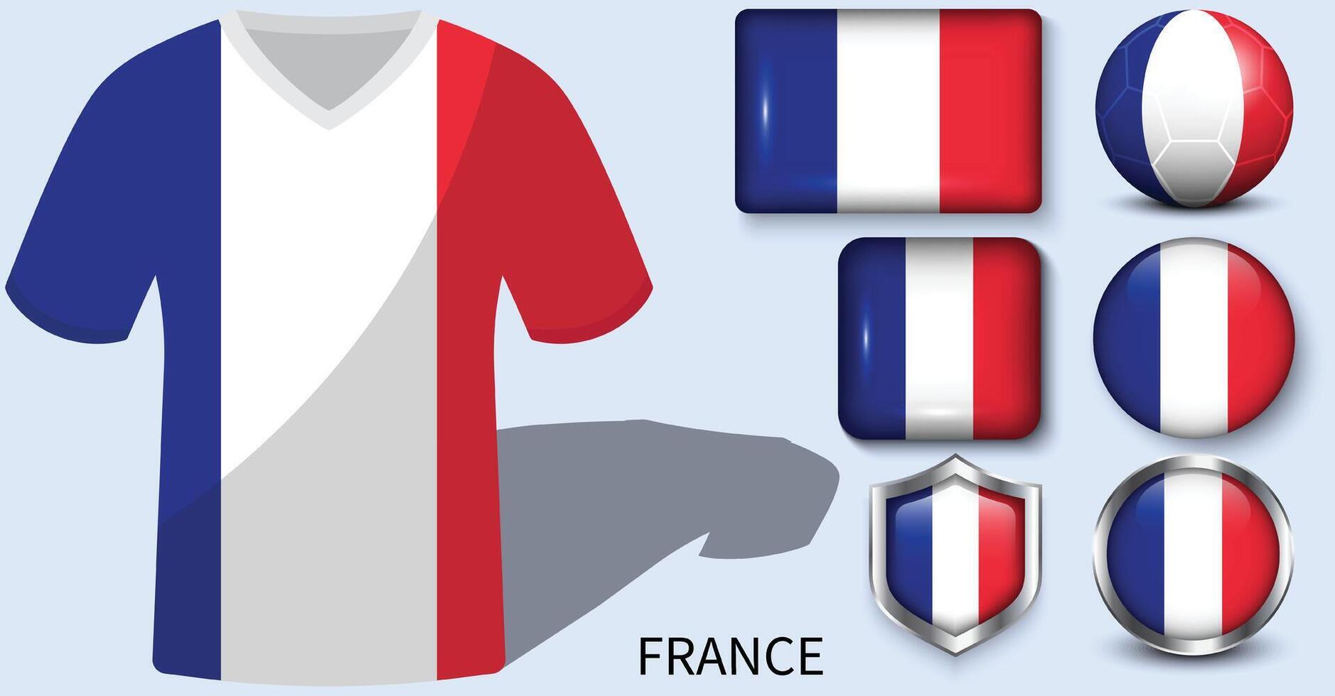 France Flag Collection, Football jerseys of France vector