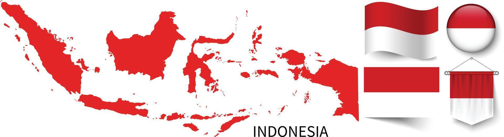 el varios patrones de el Indonesia nacional banderas y el mapa de de indonesia fronteras vector