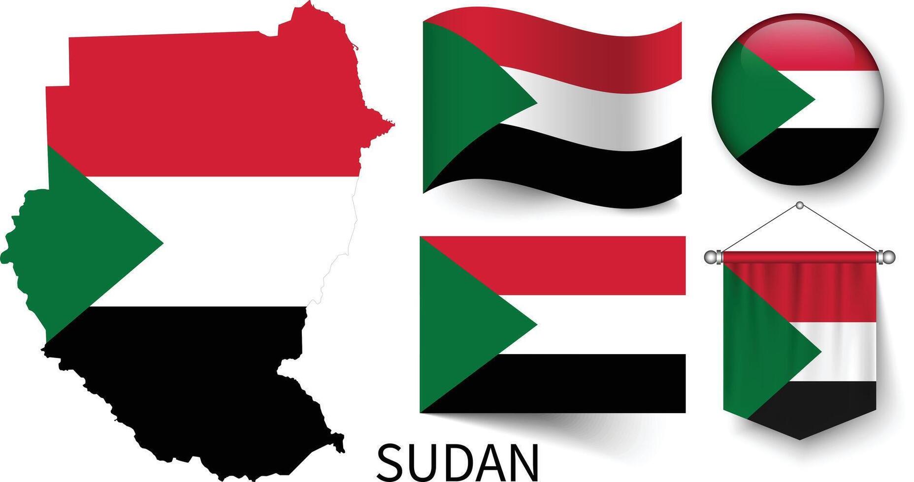 of the Sudan national flags and the map of Sudan's borders vector