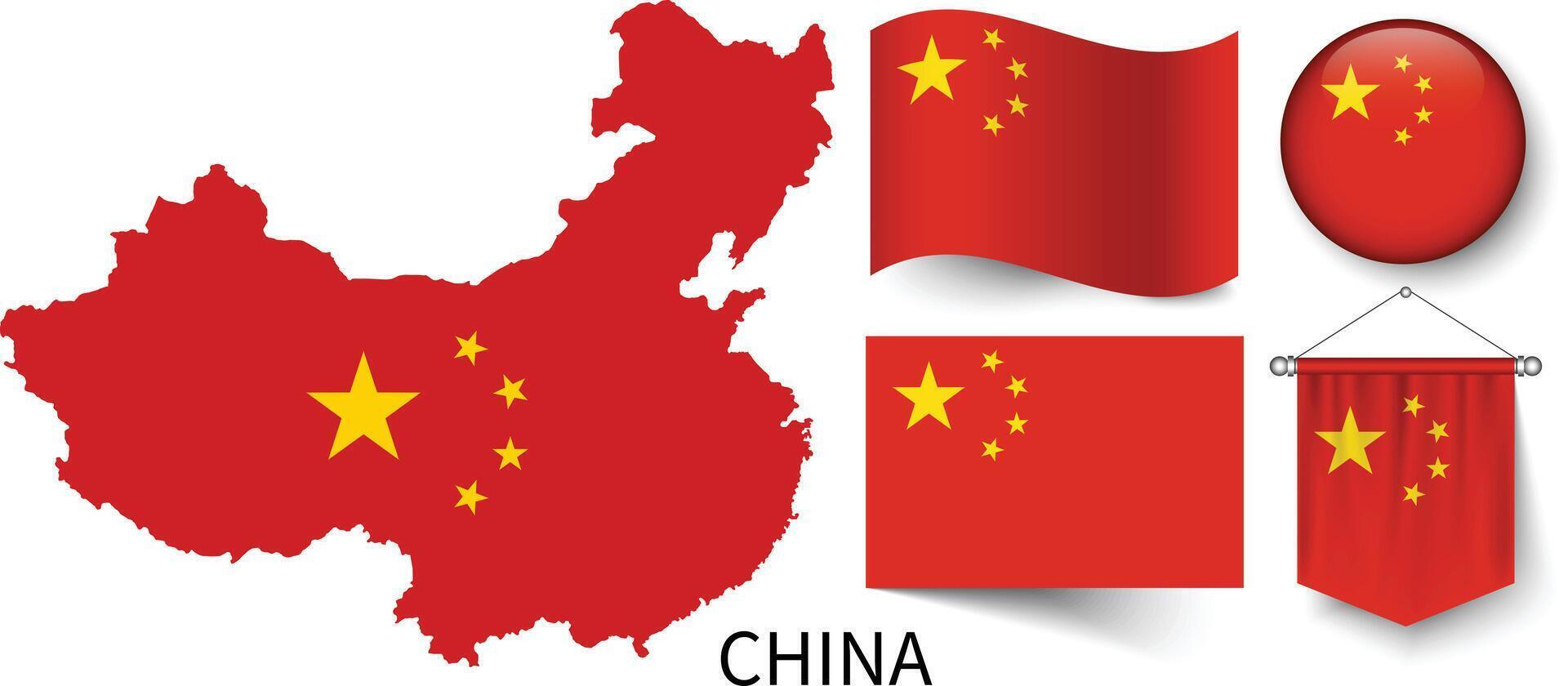 el varios patrones de el China nacional banderas y el mapa de de china fronteras vector