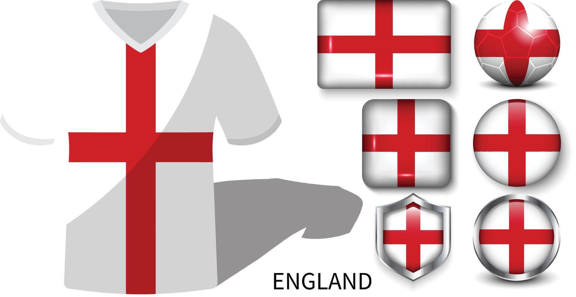The football jerseys of England, various flags of England vector