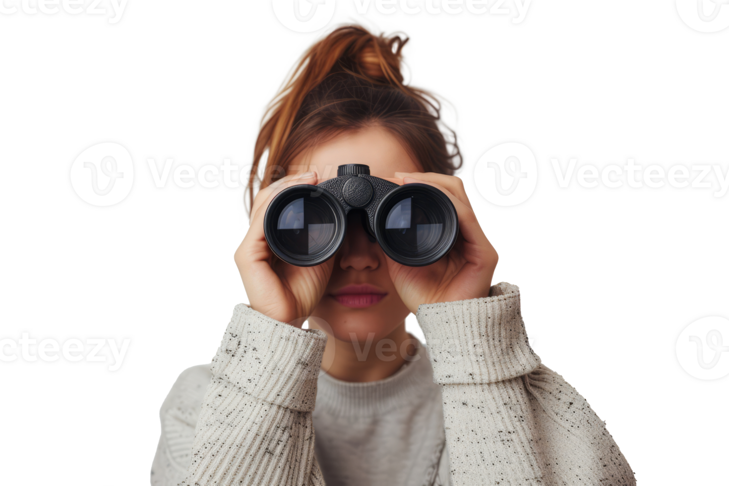 AI generated Woman look through binoculars isolated png