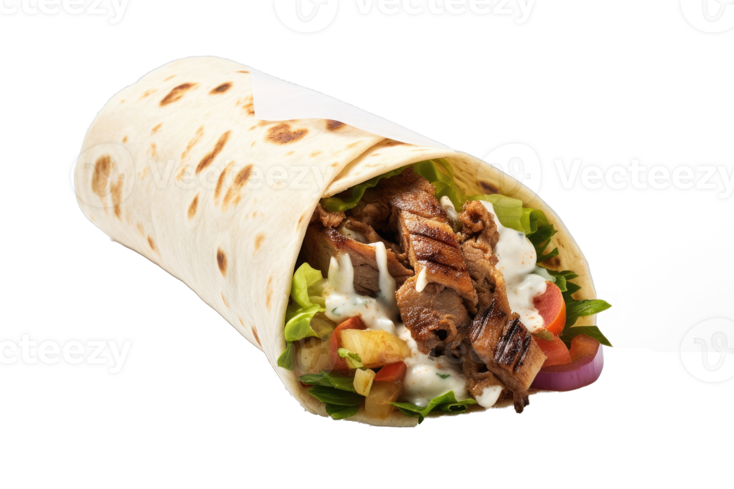 AI generated Shawarma Wrap Filled With Grilled Meat and Fresh Vegetables png