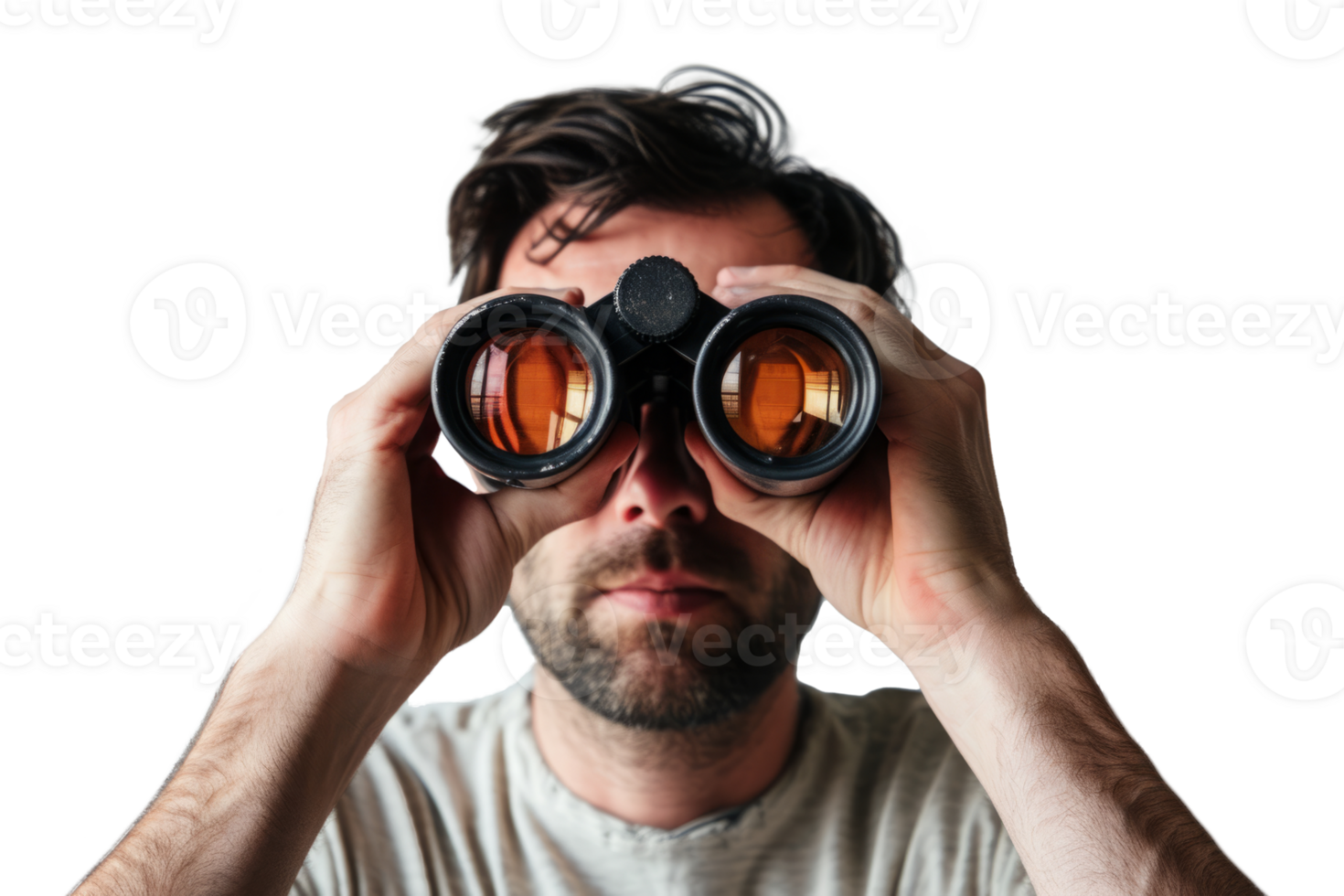 AI generated Man look through binoculars isolated png