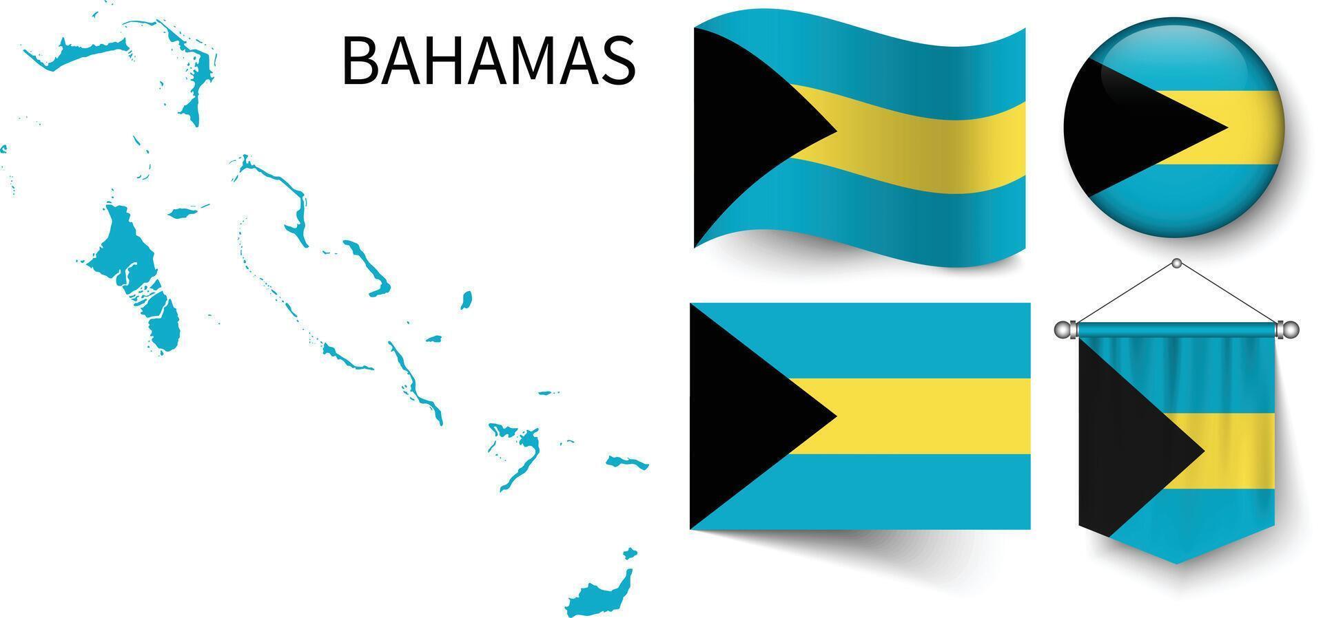 el varios patrones de el bahamas nacional banderas y el mapa de bahamas fronteras vector