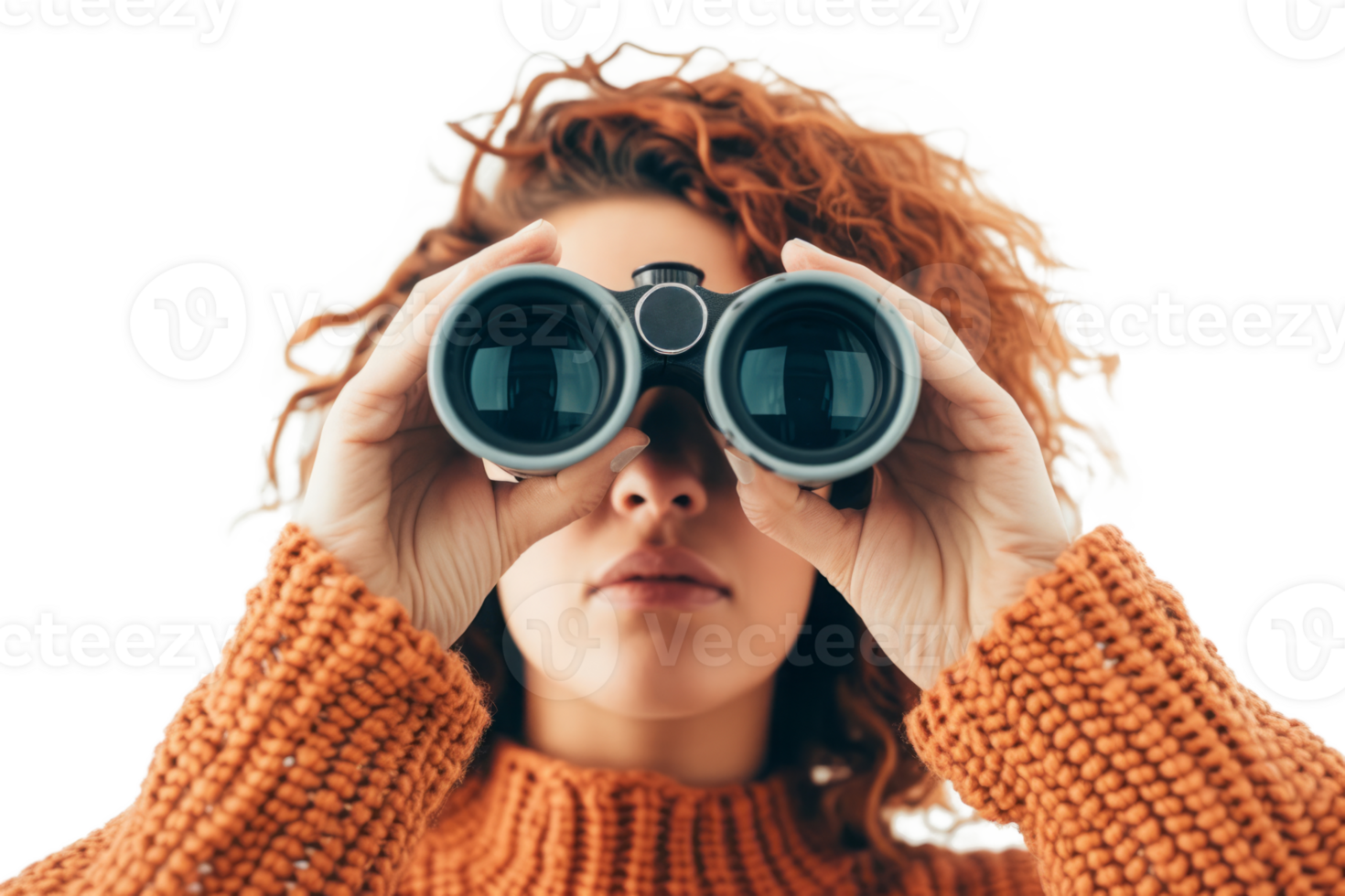 AI generated Woman look through binoculars isolated png
