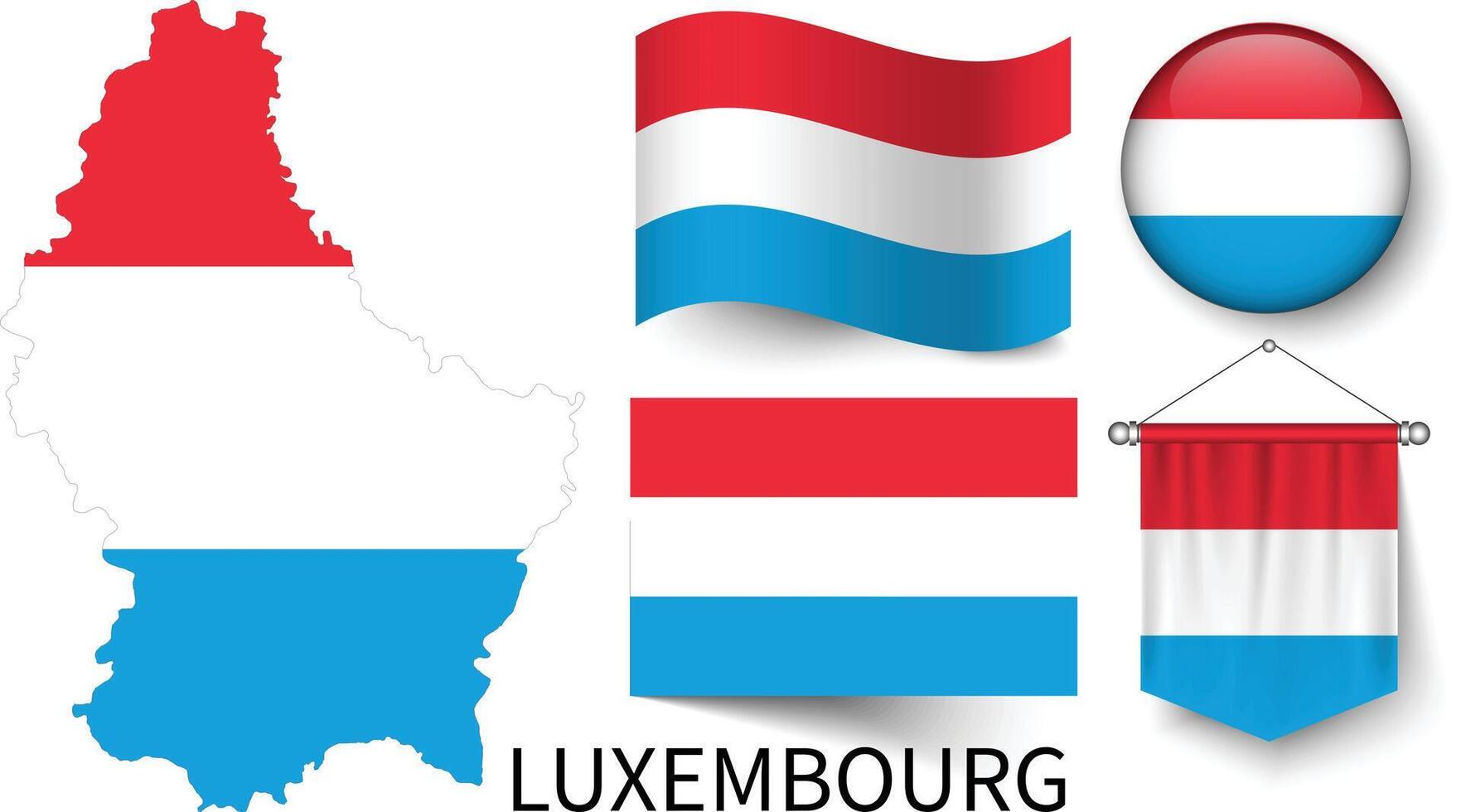 el varios patrones de el Luxemburgo nacional banderas y el mapa de de luxemburgo fronteras vector