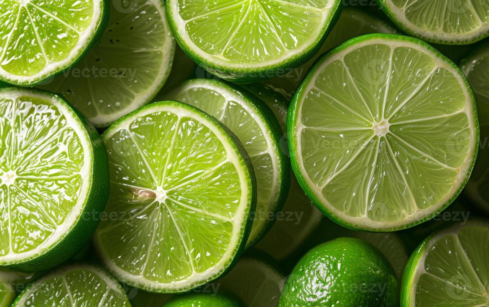 AI generated A crisp, high definition photo of newly sliced lime wedges