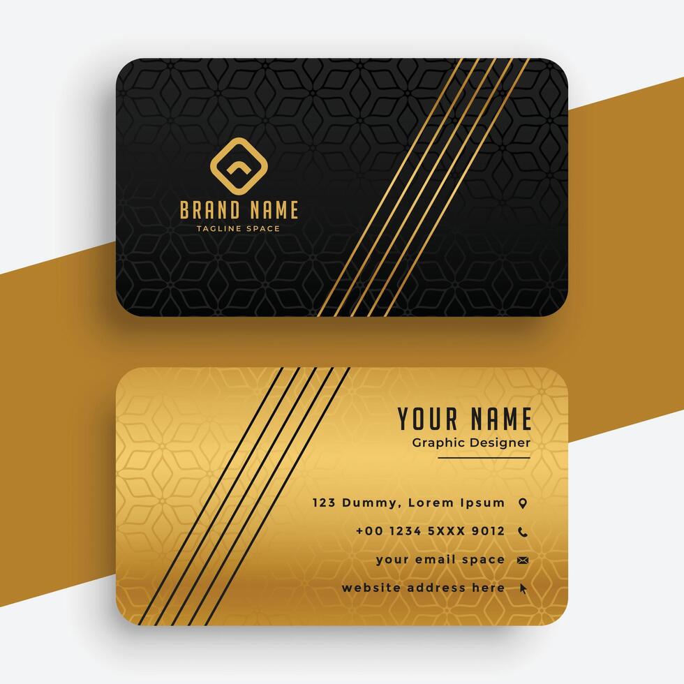 black and golden business card template with lines vector