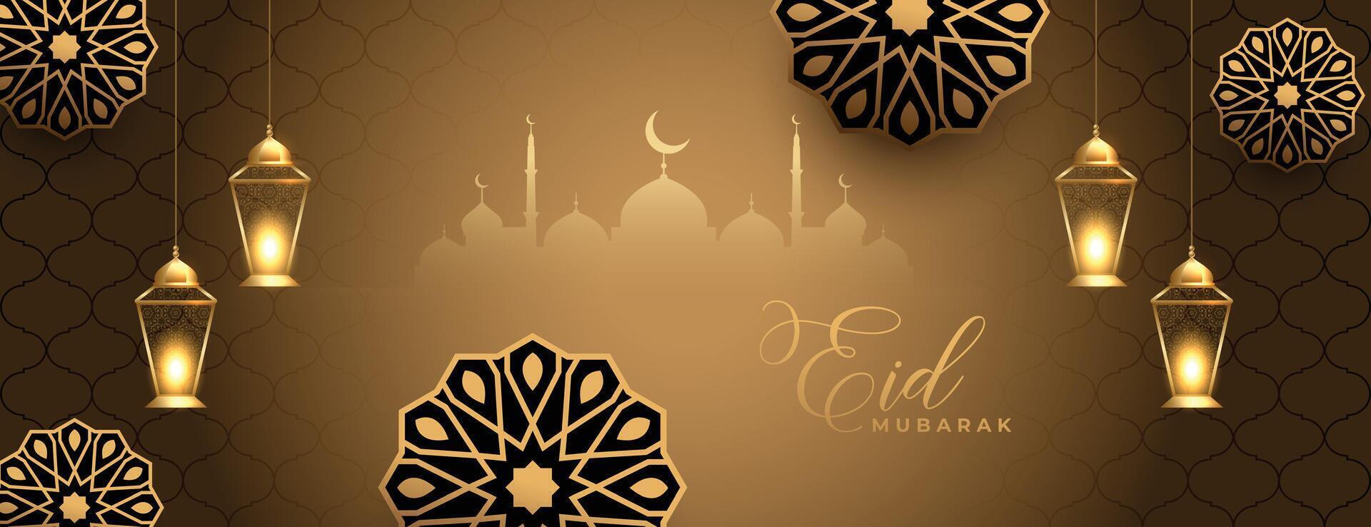 beautiful eid mubarak decorative realistic banner vector illustration