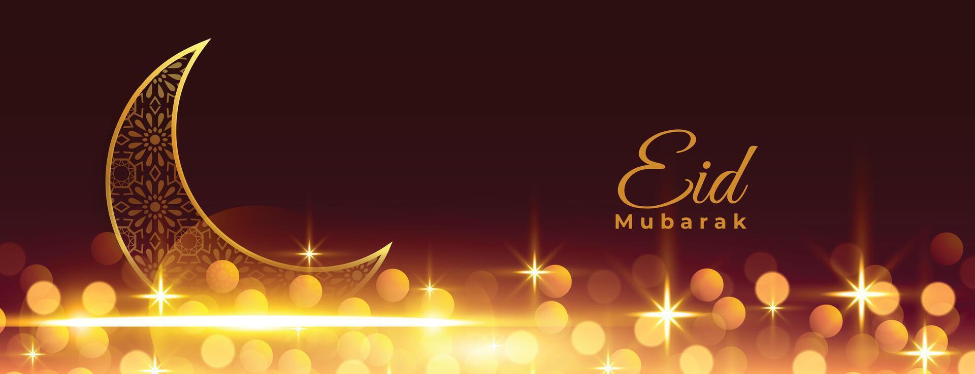 sparkling eid mubarak shiny banner with decorative moon vector