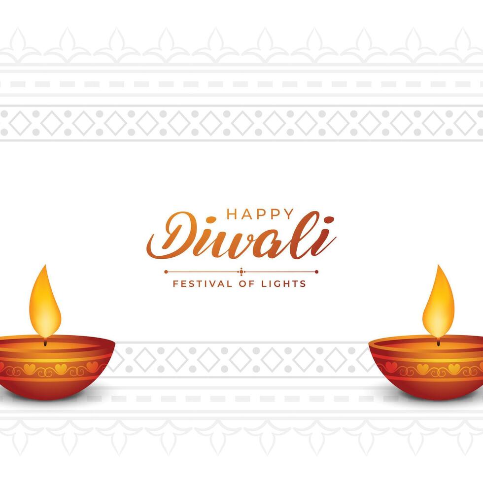 minimal happy diwali occasion background with glowing diya vector