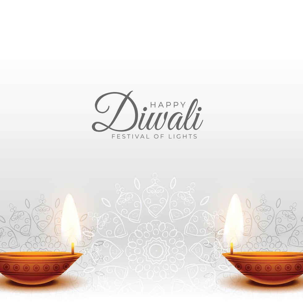 clean happy diwali vector design with burning diya