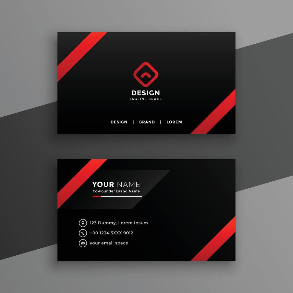 dark black business card template with red stripe design vector