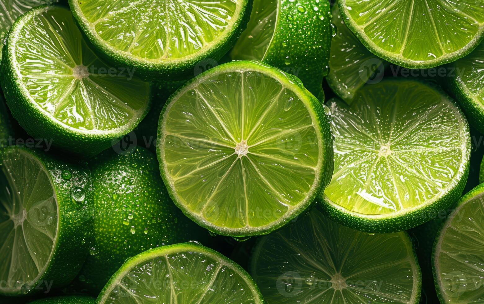 AI generated An image with sharp detail showcasing slices of lime just cut photo