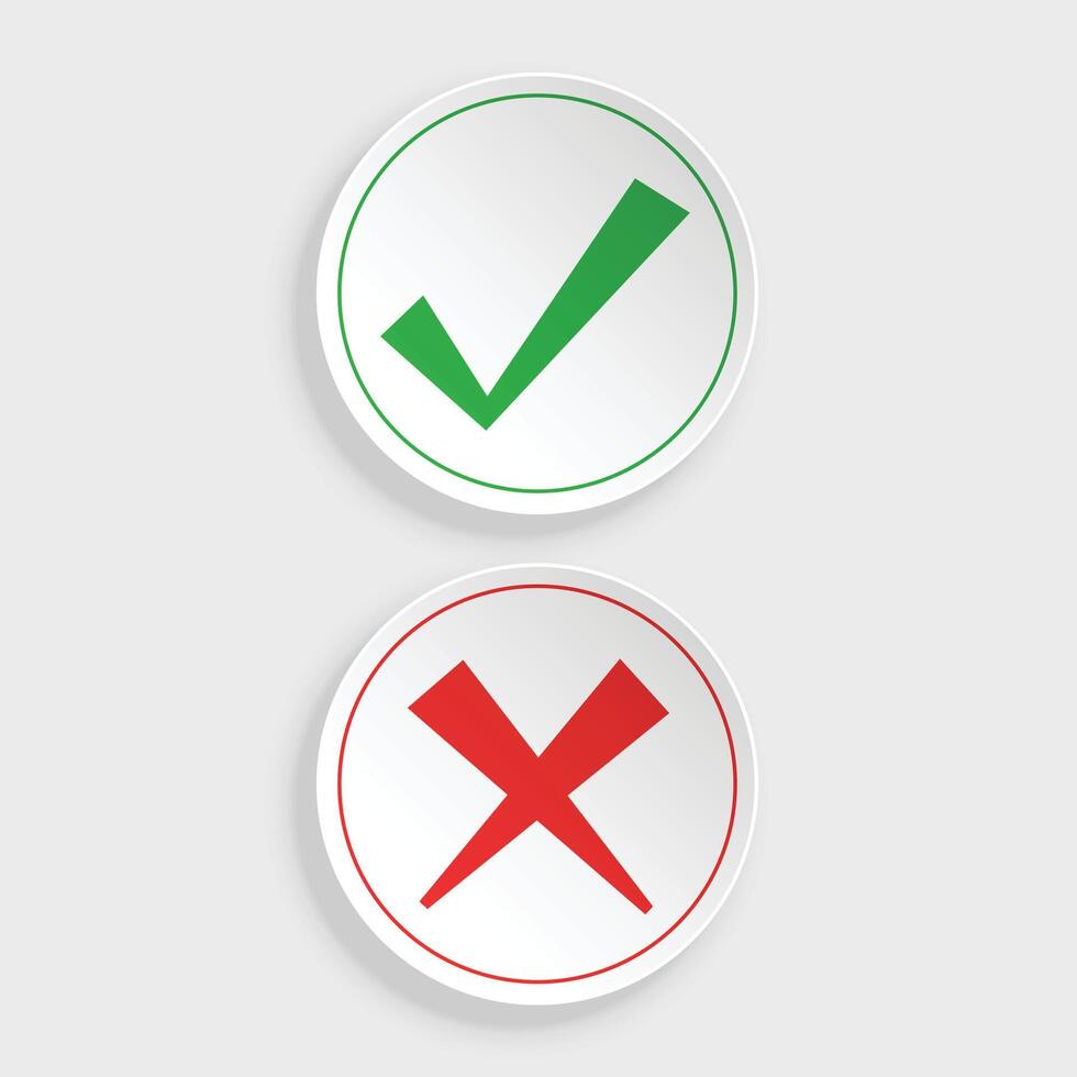 check mark and cross buttons in sticker style design vector