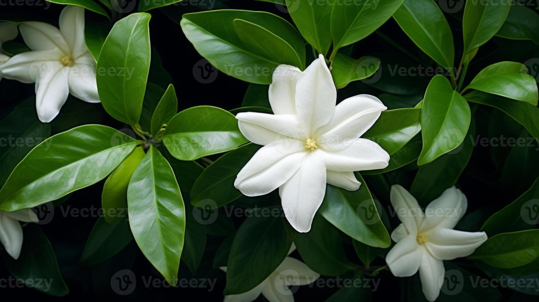 AI generated White Tiare Flower with Raindrops on Petals photo
