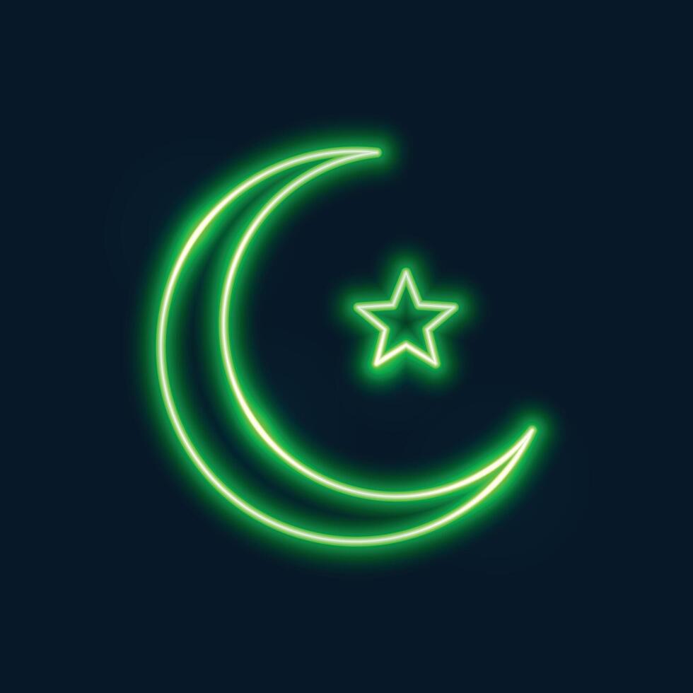 glowing green neon crescent symbol background for islamic festival vector