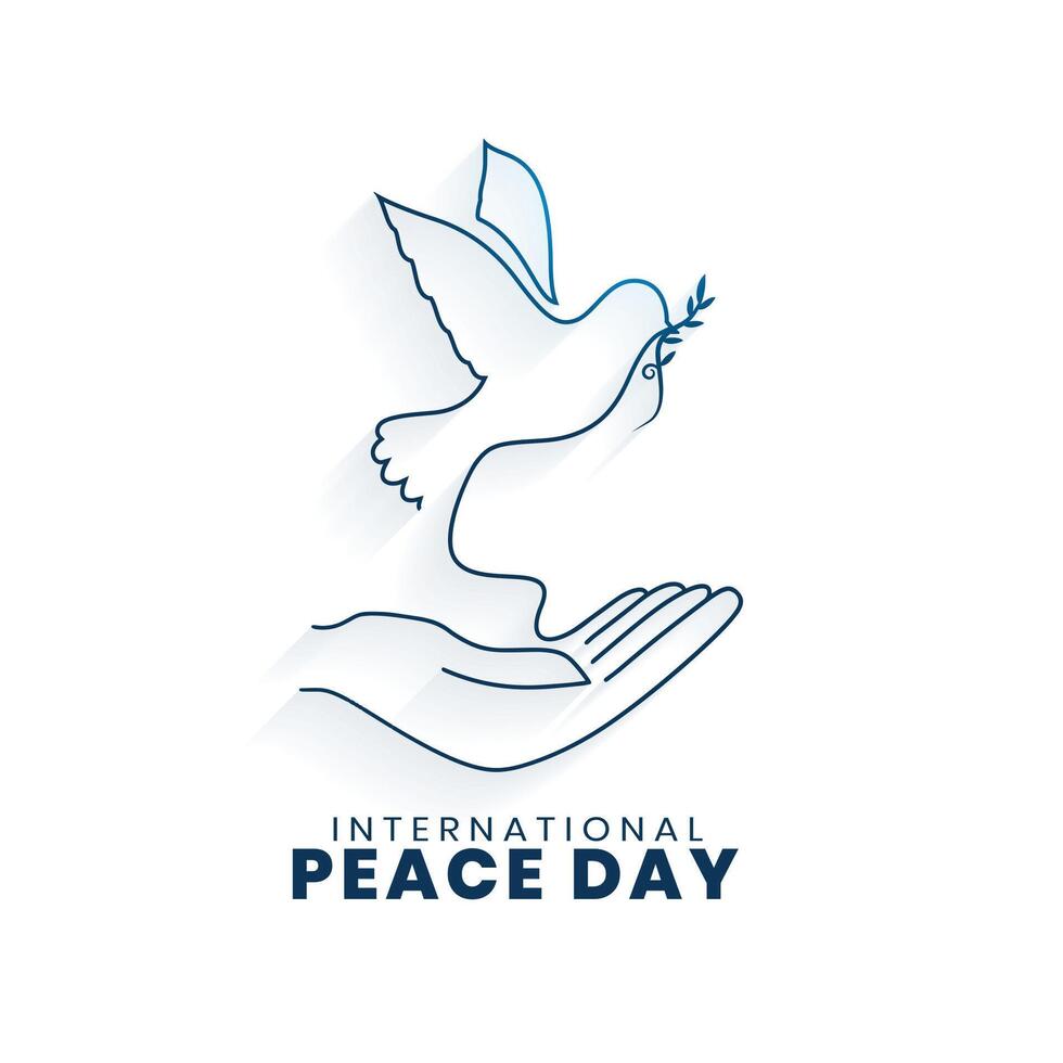 creative world peace day poster with line art dove bird and olive vector