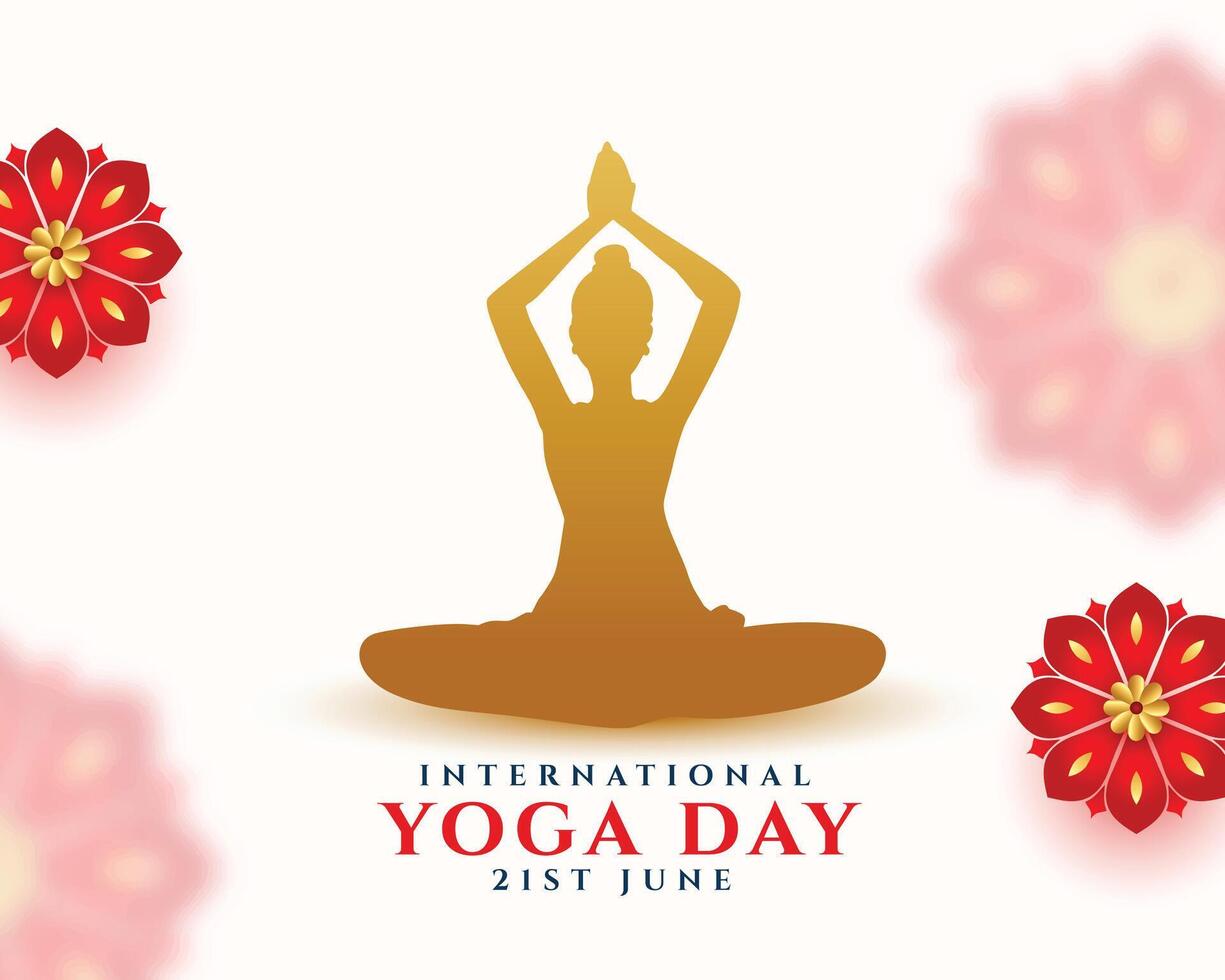 mundo yoga día evento antecedentes con flor decoración vector