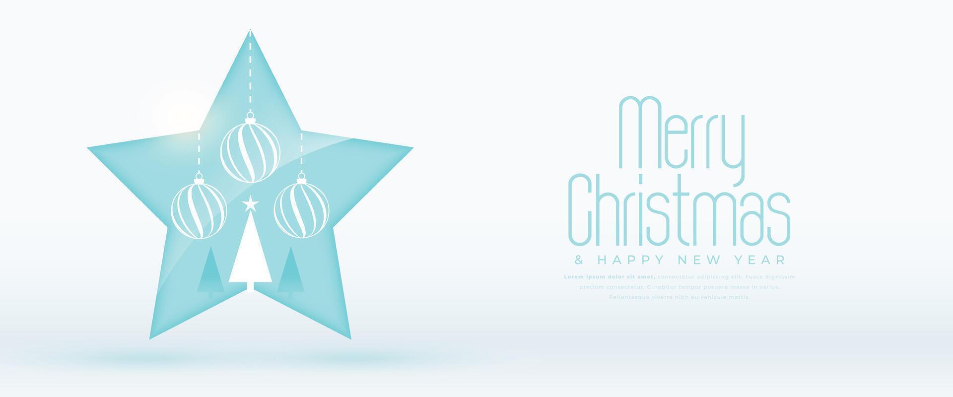 merry christmas festive star banner with xmas bauble and tree vector