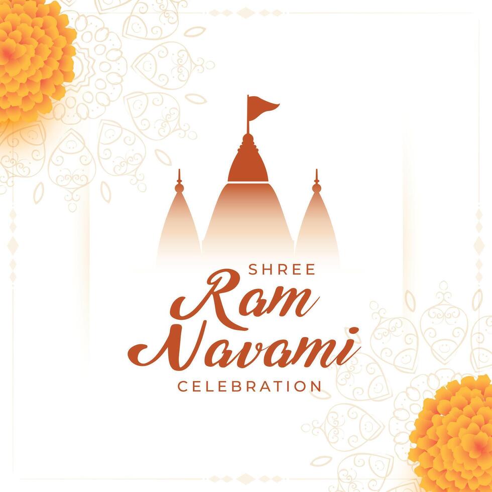 holy ram navami festival greeting with marigold flower and temple design vector