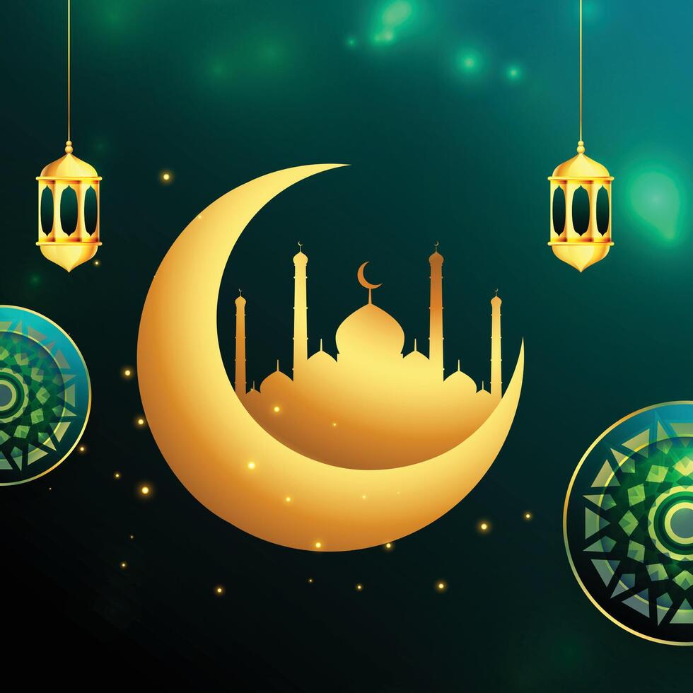 shiny islamic eid mubarak festival greeting design vector