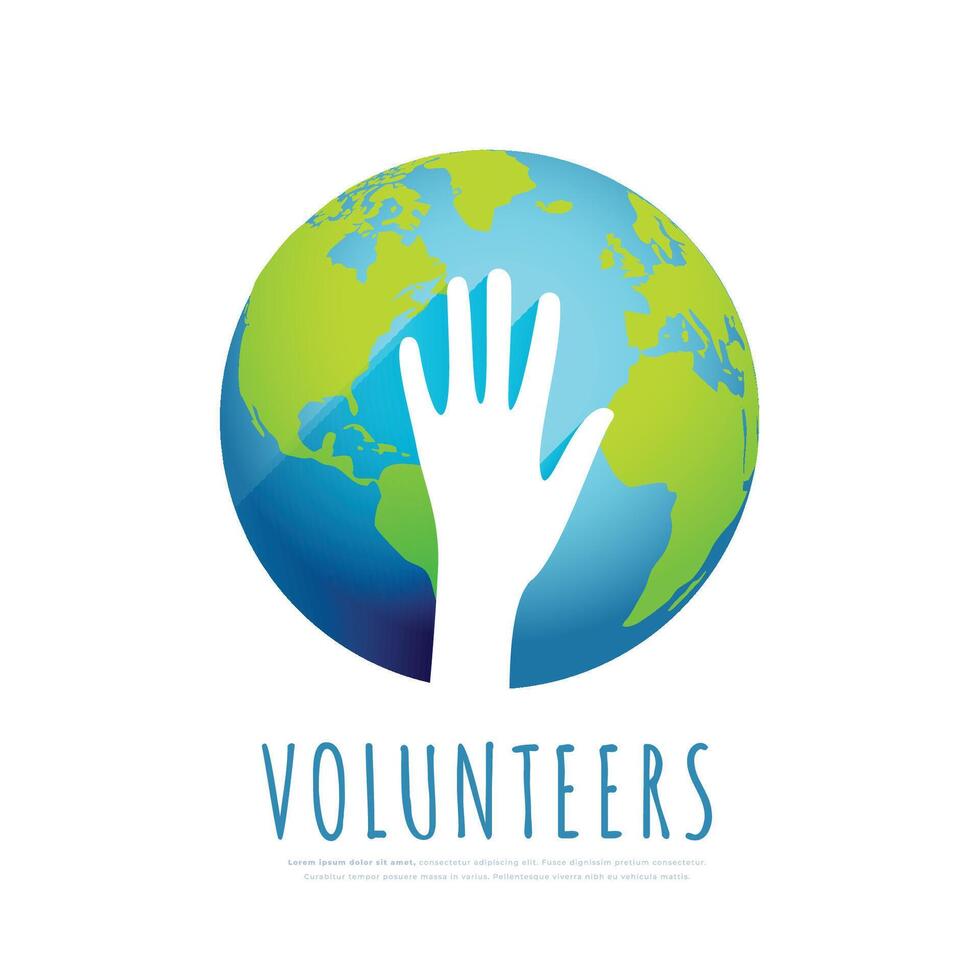 papercut volunteer hand up with earth globe design vector