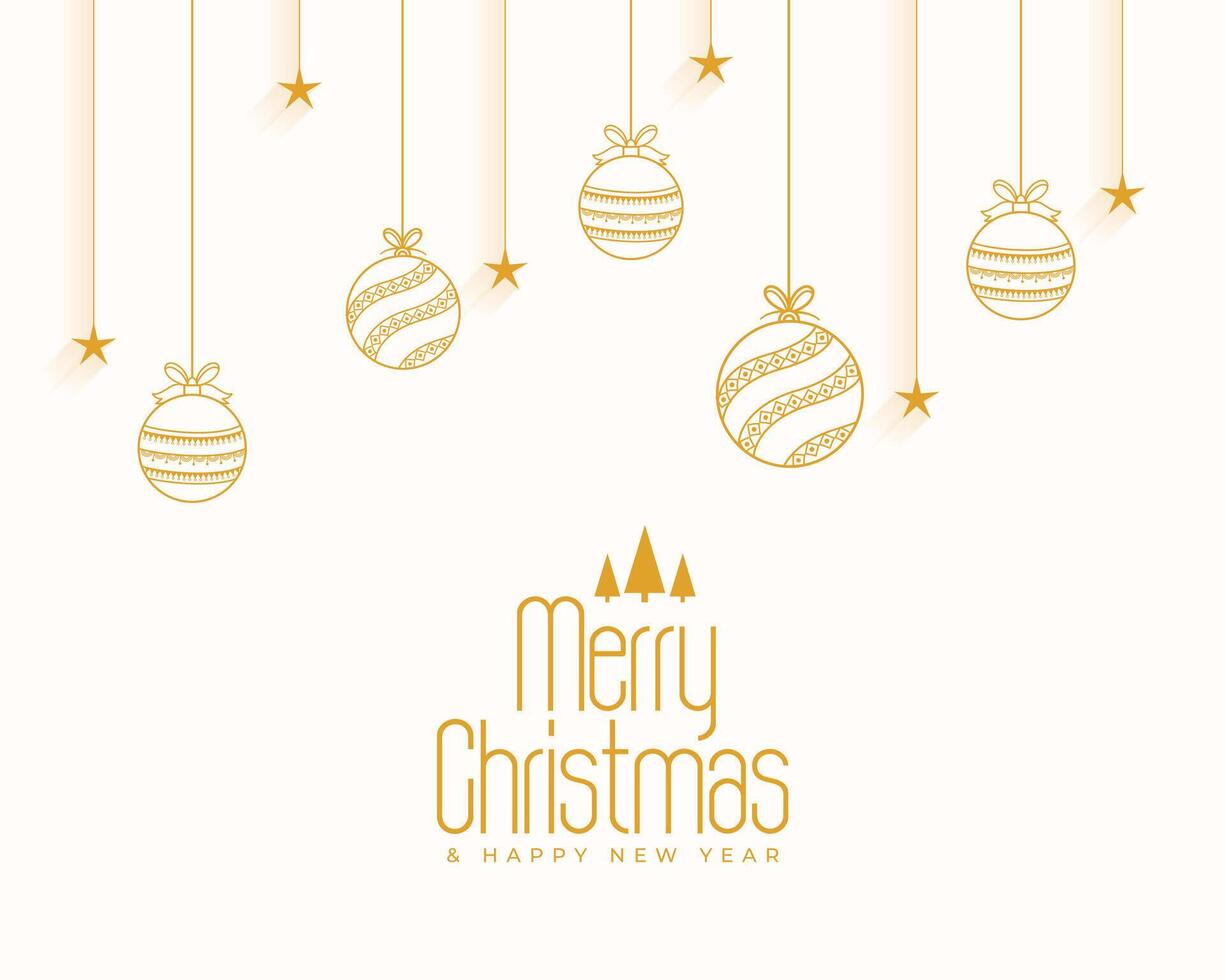 merry christmas holiday background with hanging bauble design vector