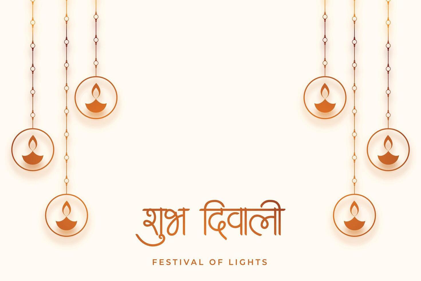 hindú religioso shubh deepavali deseos tarjeta con colgando diya vector