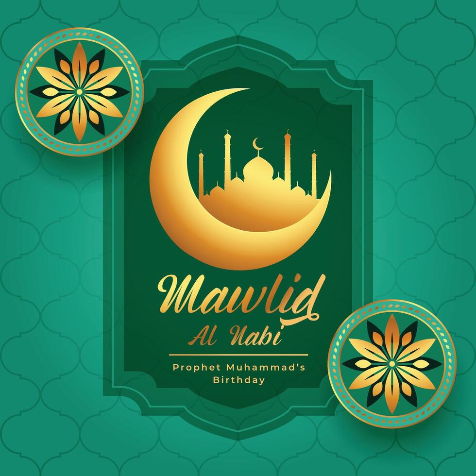 mawlid al nabi golden beautiful greeting in islamic style vector