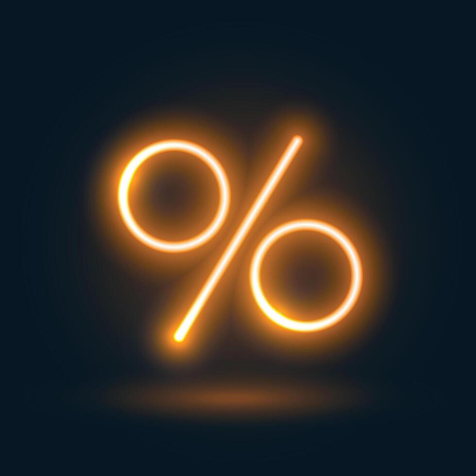 glowing neon percentage sign background for retail marketing vector