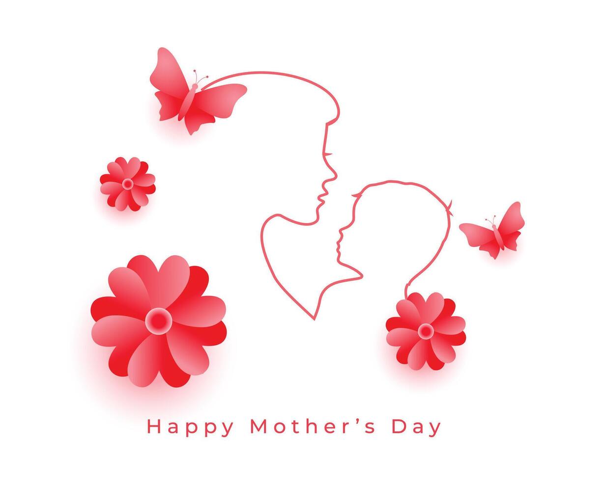 mothers day card with blooming flowers and butterflies vector