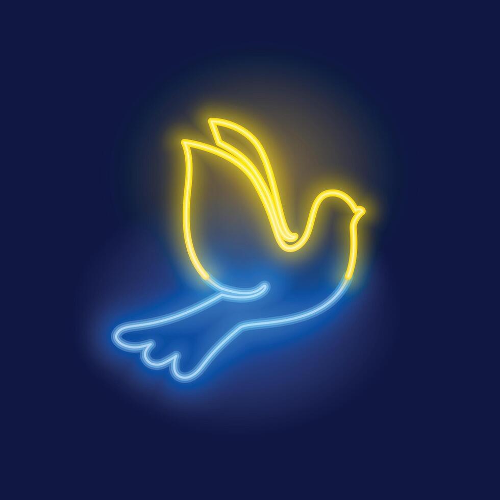 neon dove bird in ukraine flag colors vector
