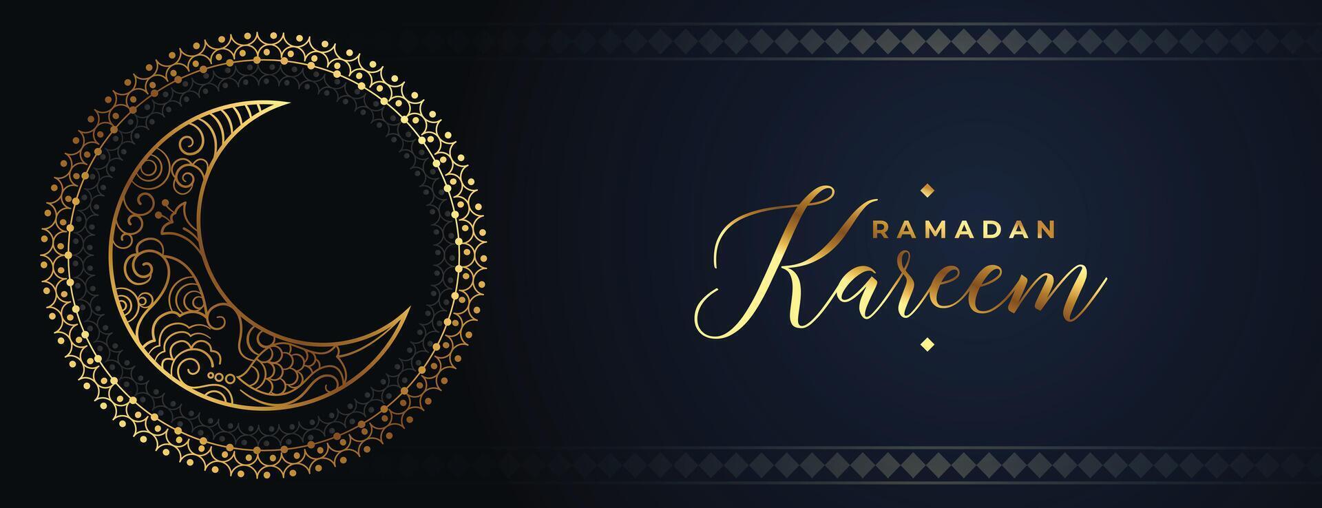 decorativo Ramadán kareem Arábica estilo dorado Luna bandera vector