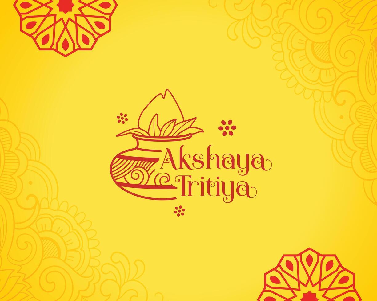 akshaya tritiya kalash amarillo saludo tarjeta diseño vector