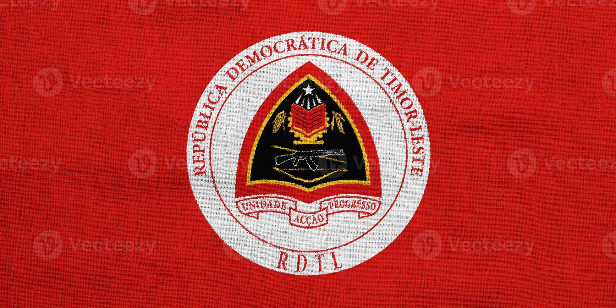 Flag and coat of arms of Democratic Republic of East Timor on a textured background. Concept collage. photo
