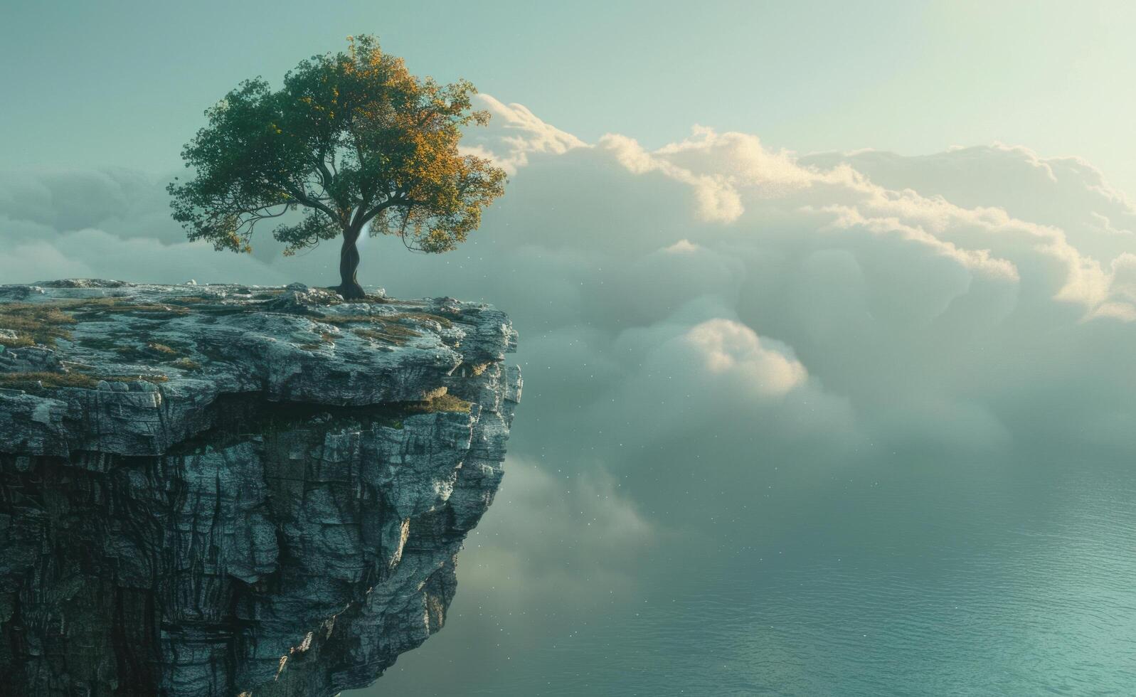 AI generated tree isolated on the cliff by light photo