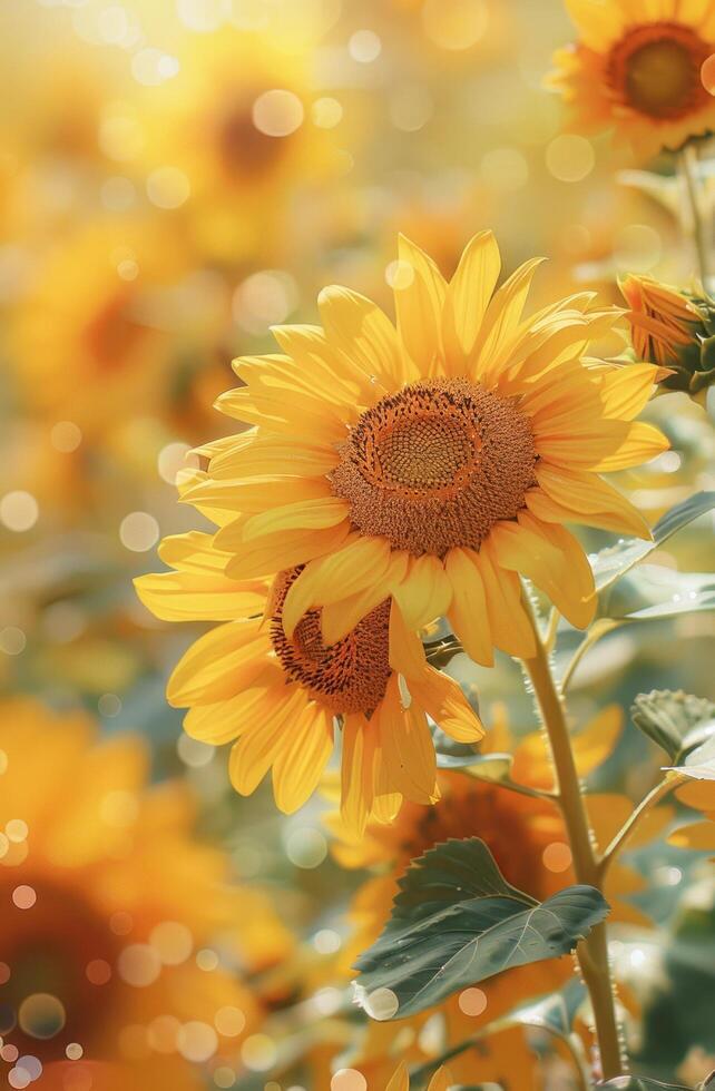 AI generated sunny sunflowers giclee print photo