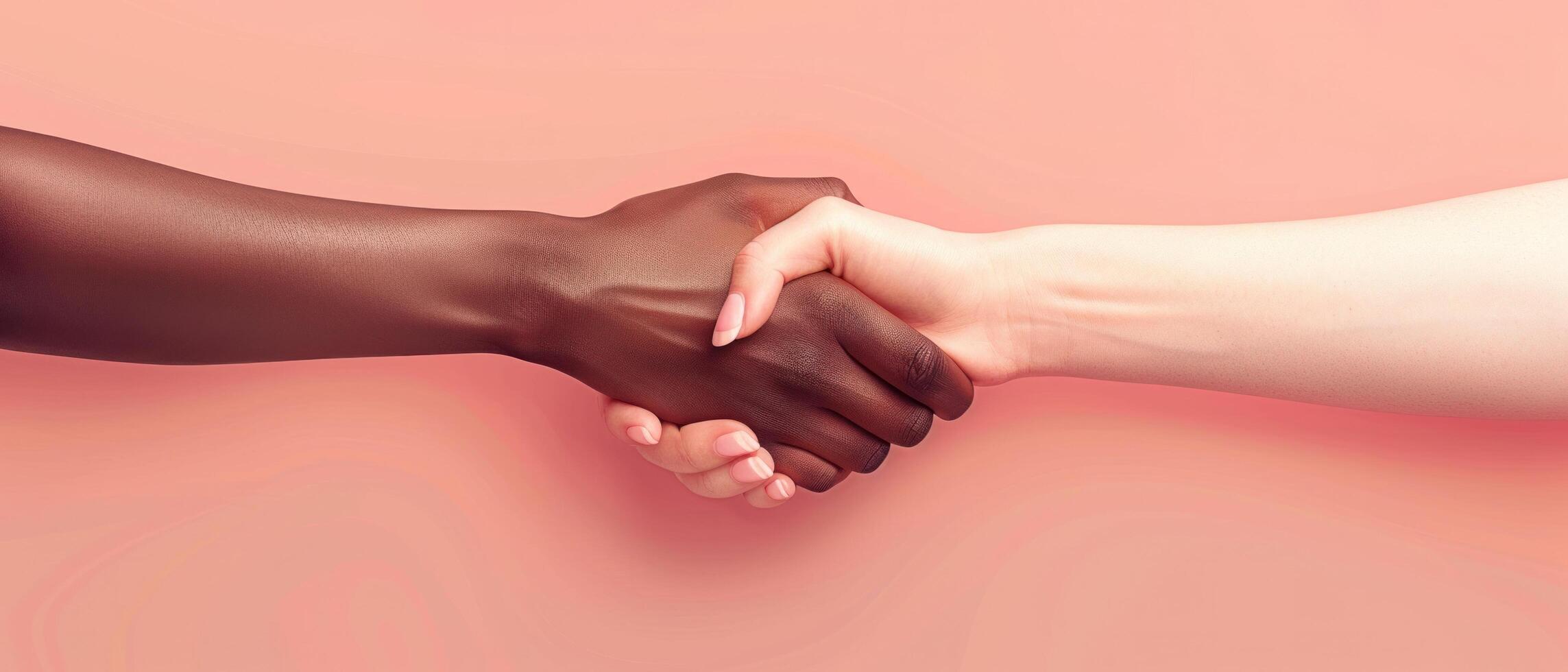 AI generated two black and white people are doing handshaking with hands behind photo